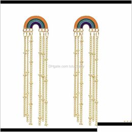 Charm Fashion Gold Alloy Rainbow Long Tassel hangende oorbellen voor vrouwen kleine kralen feest oorrang sieraden cadeau 2dnzm fbirq drop deliv dhsyv