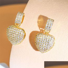 Charme Fashion Heart Earring Designer For Woman Party AAA CUBIC Zirconia Copper Jewelry White Diamond Sier plaque d'oreilles en or Femmes Dhngc
