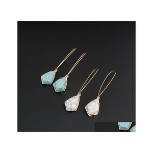 Charme De Mode Hexagone Turquoise Charmes Boucles D'oreilles Géométrique Vert Pierre Blanc Marbre Boucle D'oreille Pour Les Femmes Bijoux Cadeau Drop Delivery Dhv4F