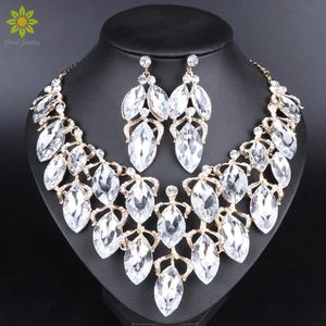 Charm Fashion Bijoux indiens Collier en cristal Boucles d'oreilles Ensembles de bijoux de mariée pour les mariées Fête de mariage Costume Accessoires Décoration