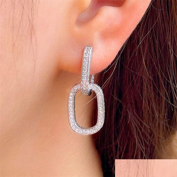 Aretes ovales de moda de encanto Cobre White AAA Cubic Zirconia Diseñador de aretes para mujeres 18K Gold 925 Sterling Sier Post Jewelry Bride DHN6V