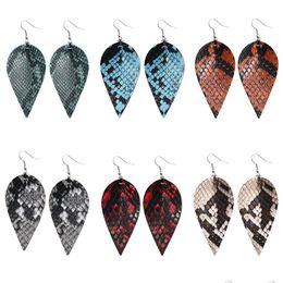 Charm Fashion Pu Leaf Leather Dangle Oorbellen Voor Vrouwen Snake Skin Patroon Mti Kleuren Bohemen Double Side Hook Sieraden Drop Delivery Dhlr9