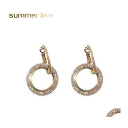 Charme Mode Strass Rond Géométrique Boucles D'oreilles Pour Femmes Bijoux Sier Or Rose Couleur Déclaration À La Main Élégant Livraison Otib1