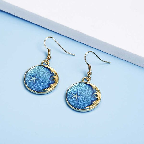 Charme mode romantique bleu étoile lune pendentif perforé Punk accessoires élégant femmes longues boucles d'oreilles G230602