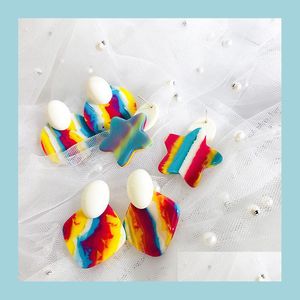 Charm Fashion S925 Sier Rainbow oorbellen voor vrouwen schattige colorf acryl ronde vierkante sterren feesten feest oorstudies drop deli bdehome dhdm7