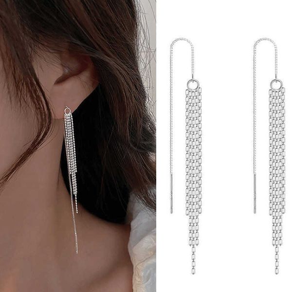 Charme Mode Argent Couleur Long Gland Fil Chaîne Boule Ronde Perles Pendentifs Boucles D'oreilles Femmes Droite Suspendus Boucles D'oreilles Bijoux AA230518