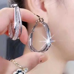 Charme Fashion Silver Color Mesh Mesh Oval Hoop Boucles d'oreilles pour les femmes Bridal Wedding Bringt Bringt Saint Valentin Gift Bijoux Mujer Y240423