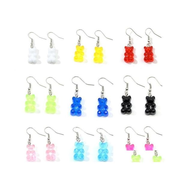 Charme Mode Simple Mignon Colorf Acrylique Animal Ours Dangle Boucles D'oreilles Pour Filles Femmes Enfants Cadeau D'anniversaire Belle Bijoux Drop Deliv Otfcu