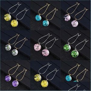 Encanto Moda Verano Flor Pendiente Mujer Flores secas Pendientes Bola de cristal Prensado Cuelga Pendiente Joyería Regalo Venta al por mayor 2918 Drop De Dhfpq