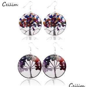 Charm Fashion Tree Of Life Impreso Pendientes de cuero Étnico Cuelga Colgante Boho Colgante para mujer Joyería Drop Delivery Dhb8H