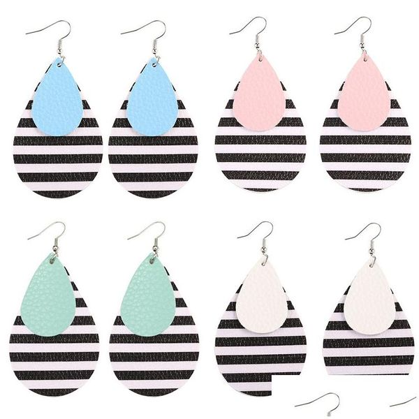 Charme Mode Femmes Mtilayer En Cuir Teardrop Boucles D'oreilles Pu Noir Et Blanc Rayures Dangle Boucle D'oreille Pour Fille Nouveau Design Bijoux Drop Del Dhgxf