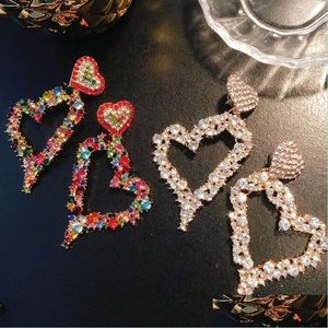 Charm Female Big Heart Drop Earrings Charm 6 colores Joyería de lujo Flash Party Valentine Love Gift Pendiente para mujer Entrega 2022 Dhvzg