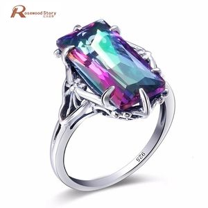 Charm Vrouwelijke Ring Veelkleurige Regenboog Fire Mystic Topaz 925 Sterling Zilveren Vintage Trouwringen Voor Vrouwen Mode-sieraden 240112