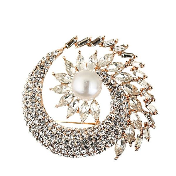 Charme femme blanc perle cristal broche or Rose argent couleur bijoux broches pour femmes mignon Zircon broche robe manteau accessoires