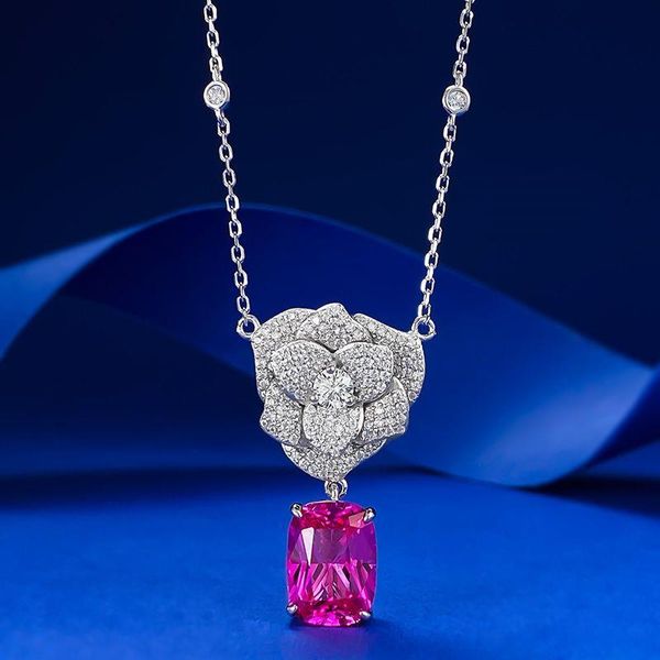 Charm Flower Lab Diamond Chocker Collier 100% réel 925 Pendants de mariage en argent sterling Colliers pour les femmes promettre des bijoux cxhxa