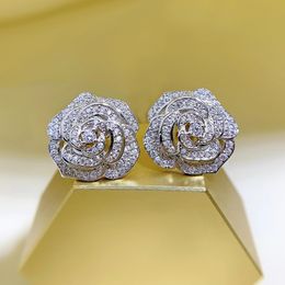 Charm Flower Lab Diamond Stud Earring 100% Real 925 Sterling Silver Promise Wedding Earrings For Women Bridal Party Sieraden Gift