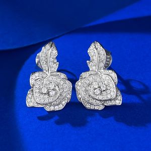 Charm Bloem Moissanite Diamond Stud Earring 100% Echte Sterling Sier Promise Bruiloft Oorbellen voor Vrouwen Partij Sieraden Gift