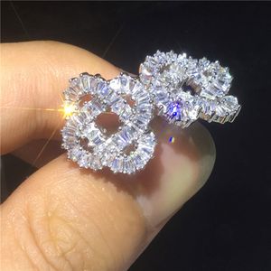 Charm Flower Shape Earring 925 Sterling Silver Diamond CZ Betrokkenheid Bruiloft Studie oorbellen voor vrouwen Bridal Party Cadeau 2071