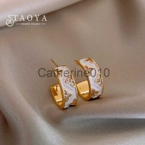 Charm Frans vintage zirkoon bloem wit email C-vormige gouden kleur oorbellen voor dames met geavanceerde nieuwe mode-sieraden accessoires J230817