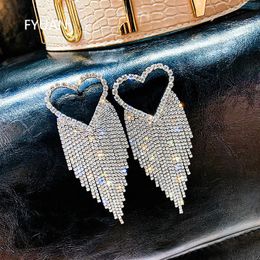 Charme FYUAN – boucles d'oreilles longues à pampilles pour femmes, Bijoux en forme de cœur brillant, en cristal, cadeaux, 231204