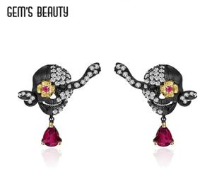 Charm Gems Beauty Halloween Skull Oreille Goules d'oreilles 100 Real 925 STERLING Silver Lab Ruby Minority Design Original Fine Bijoux 9792323