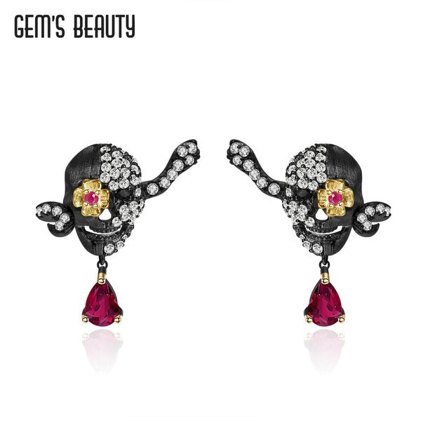 Charm GEMS BEAUTY Halloween Skull Ear Studs Pendientes 100% Real 925 Sterling Silver Lab Ruby Mi 220826