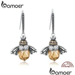 Charme authentique 925 Sterling Sier Lovely Orange Bee Animal Drop Boucles pour femmes Bijoux Bijoux SCE149 DHJX7