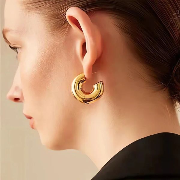 Boucles d'oreilles à breloques géométriques simples, minimalistes, rondes, or, argent, métal épais, vente en gros, 231208