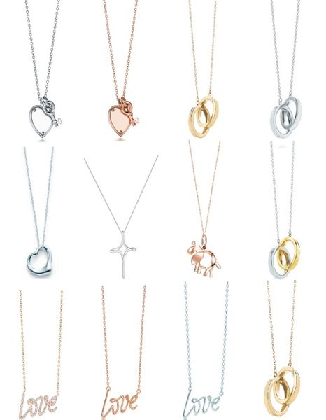 Collier de charme 100% 925 Silver Love and Key Cross Pendants Collier Rose Gol White Or Bijoux argenté Match World Fit Jewelry7646936