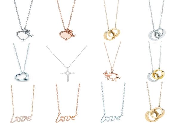 Collier de charme 100% 925 Silver Love and Key Cross Pendants Collier Rose Gol White Or Bijoux argenté Match World Fit Jewelry6304916