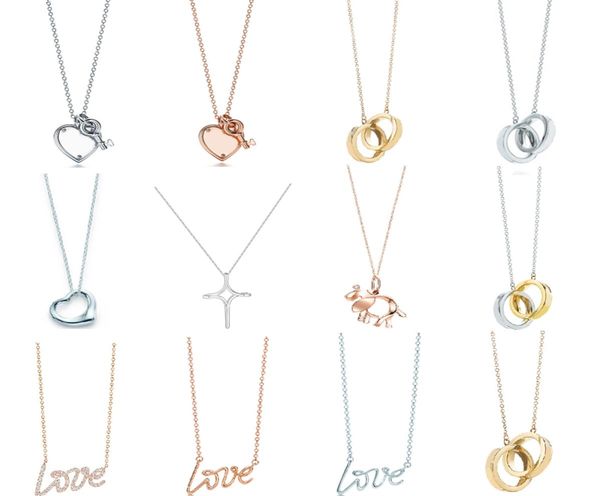 Collier de charme 100% 925 Silver Love and Key Cross Pendants Collier Rose Gol White Or Bijoux argenté Match World Fit Jewelry8266375