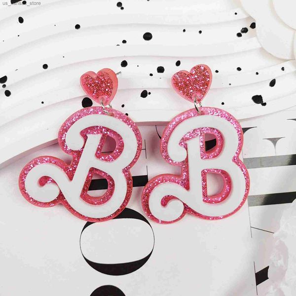 Charme Girls Best Womens Bling Lettre B Design Boucles d'oreilles Drop Style Simple Party Style Acrylique Jieltrage Fashion Bargon d'oreilles Barbie Barbie240408