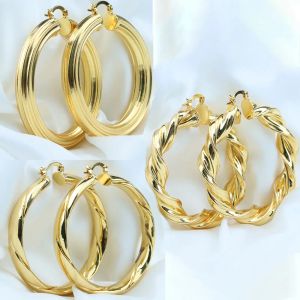 Charme Goud Kleur Oorbellen Koper Twisted Wire Hoop Earring voor Vrouwen Draad 60mm Cirkel Ronde Oor Accessoires Mode-sieraden
