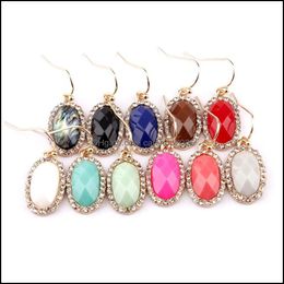 Charm Gold Designer Facetado Acrílico Oval Charms Pendientes para mujer Pequeño Rhinestone Resina Cuelga Pendiente Boutique Joyería Dhseller2010 Dh4G2