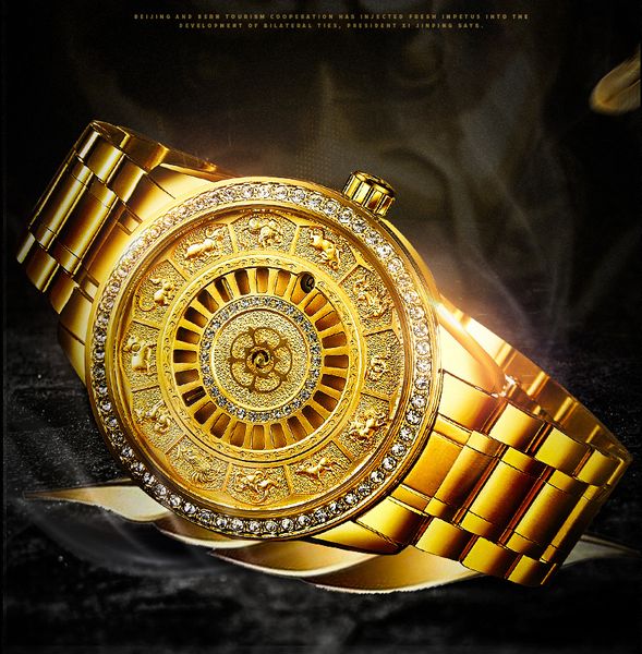 Relojes con dijes de diamantes dorados para hombre, reloj de pulsera mecánico de diseñador de moda de acero completo, reloj de fecha automático, cajas de regalo para hombre 227q