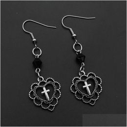 Charme Gothic Punk Stijl Holle Hart Kruis Charms Hanger Oorbellen Relin Dark Art Goth Sieraden Voor Vrouwen Rock Sieraden Oorbellen Dhuxd