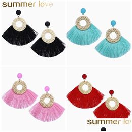 Charm Handmade Circle St Tassel Earring Boucles d'oreilles en forme d'éventail de haute qualité pour les femmes Tissé Rotin Hoop Fringe Drop Design Delivery Jewe Dhw2M