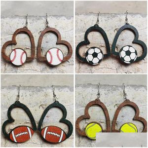 Charm hart oorbellen houten studs voetbal basketbal voetbal hanger oorbel mode accessoires drop levering sieraden dhnpu