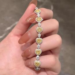 Charme coração topázio diamante pulseira 100% real 925 prata esterlina pulseiras de casamento para mulheres jóias de noivado nupcial