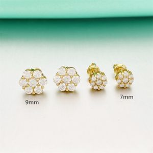 Charme Hiphop Flower Stumps Oreilles Boucles Screw Back S925 Silver D Color VVS Diamond Eore Stads 18K Gold plaqued Pass Test 230817