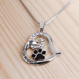 Charm Holle Hartvorm Ketting Voor Vrouwen Meisjes Dierenliefhebbers Strass Kat Hond Poot Voetafdruk Hanger Kettingen Sieraden Geschenken