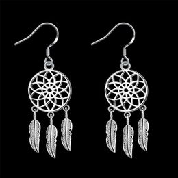 Charm Hot haute qualité 925 Sterling Silver Dream catcher plumes boucles d'oreilles pour les femmes de mode parti accessoires de mariage Bijoux cadeaux G230225