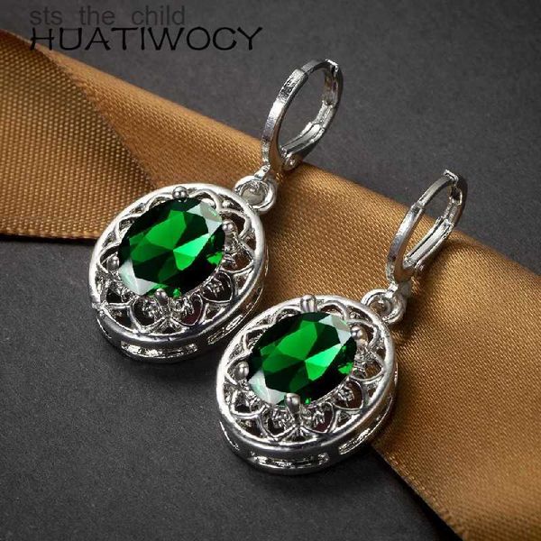 Charm HUATIWOCY Pendientes para mujer de moda Accesorios de joyería de plata 925 con pendientes ovalados de piedra de circón utilizados para fiestas de bodas C24326