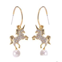 Charm Ins Animal Series Girls Fashion Wild Unicorn Full Zircon Pendientes exquisitos para mujeres Regalos Joyería popular Drop Delivery Dhbj0