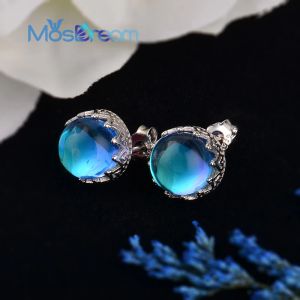 Breloque ITSMOS bleu rond cristal boucle d'oreille 100% s925 argent vague dentelle Simple élégant boucle d'oreille pour les femmes pierres précieuses bijoux cadeau