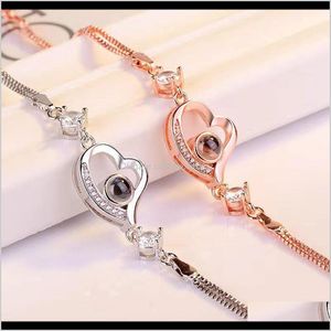 Charm Jewelry Drop Delivery 2021 100 Idiomas Pulsera Corazón Colgante Boda Romántica I Love You Proyección Pulseras Para Mujeres Damas Chica