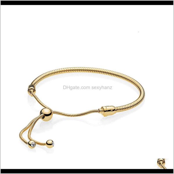 Bijoux de charme Drop Livraison 2021 Bracelets plaqués or jaune 18 carats Corde à main Pandora 925 Bracelet en argent sterling pour femmes avec cadeau original B