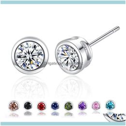 Charm JewelryBig 925 Sterling Sier 6mm Boucles d'oreilles pour femmes Zircone cubique Bijoux Cadeaux Bébé / Filles / Étudiants Drop Livraison 2021 Ijdik