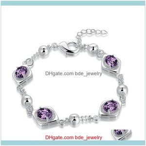 Charm Jewelrycharm Bracelets Mode Tendance Bracelet Zircon Élégant Violet Cristal De Luxe 925 Sier Homard Boucle Bijoux En Gros Drop Deli