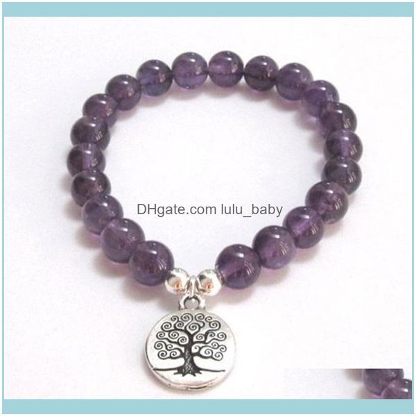 Bijoux De CharmeBracelets De Charme Arbre De Vie Bracelet Hommes 8Mm Perles D'améthystes Perlé Énergie Pierre De Guérison Poignet Mala Bijoux Femmes1 Drop Delive